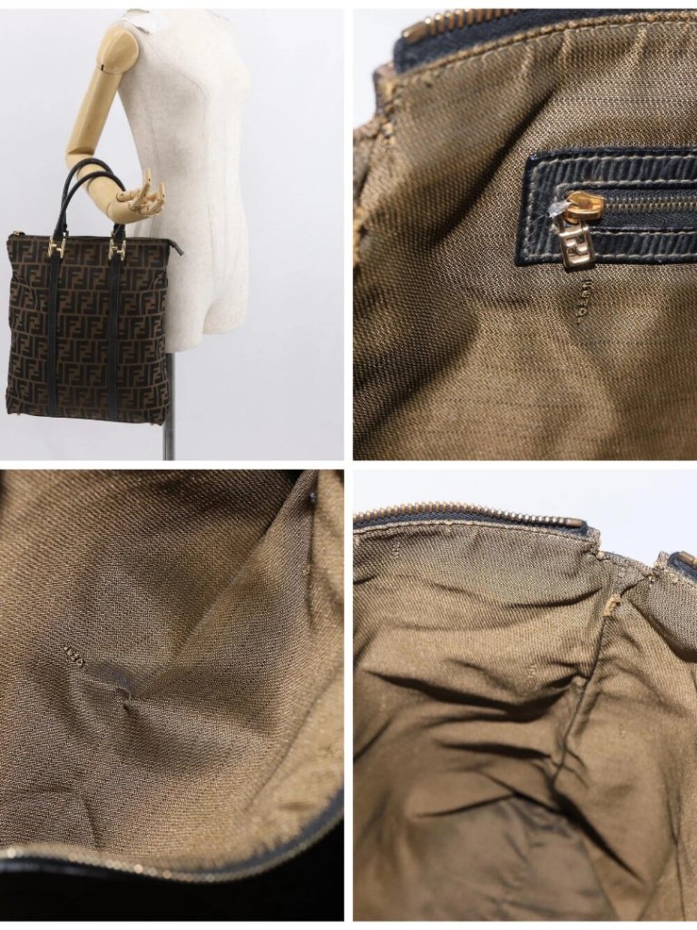 FENDI Zucca Canvas Tote Bag Black Brown Auth - Picture 16 of 16